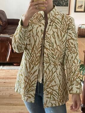 Vintage Jacquard Leaf Printed High Neck Jacket